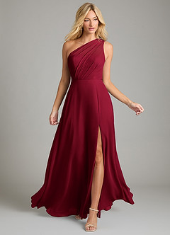 Azazie Phaedra Bridesmaid Dresses Burgundy A-Line One Shoulder Chiffon Dress image12