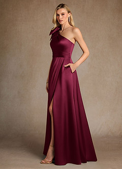 Azazie Easton Mother of the Bride Dresses Burgundy A-Line One Shoulder Stretch Satin Dress image2