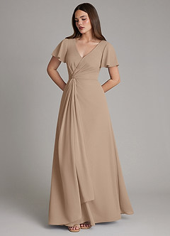 Azazie Kaya Robes de demoiselle d'honneur Robe Trapèze en Mousseline de soie Plissé Taupe image5