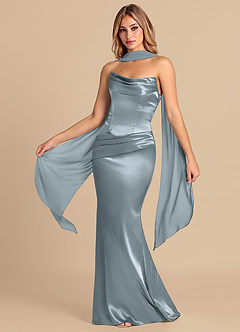 Azazie Sorrel Brautjungfernkleider Wandelbar Meerjungfrau-Linie Korsett Metallischer Satin Kleid Staubblau image1