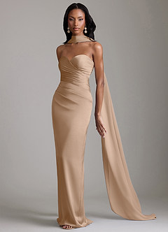 Azazie Sonora Vestidos de damas de honor Vestido de Gris Pardo de Satén Elástico de Corte Recto con Sin tirantes image10