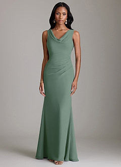 Azazie Linelle Robes de demoiselle d'honneur Robe Sirène en Mousseline de soie Plissée Eucalyptus image5