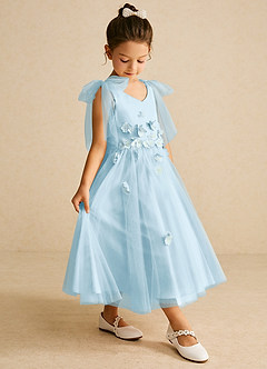Azazie Minia Flower Girl Dresses Sky Blue A-Line Bow Matte Satin Dress image3