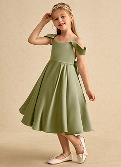 Azazie Favia vestidos de niña de las flores Vestido de Musgo Verde de Satin Mate de Corte En A con Vestidos sin tirantes image6