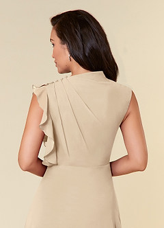 Azazie Narine Mother of the Bride Dresses Champagne A-Line High Neckline Pleated Chiffon Dress image9