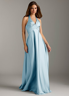Azazie Tessie Bridesmaid Dresses Sky Blue A-Line Pleated Stretch Satin Dress image1