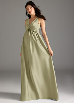 Azazie Yetta Maternity Bridesmaid Dresses A-Line Pleated Stretch Satin Floor-Length Dress image6