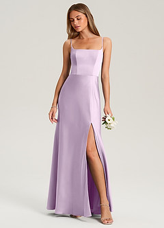 Azazie Lidia Bridesmaid Dresses Frosted Lilac Mermaid Side Slit Stretch Satin Dress image1