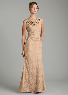 Azazie Kieryn Bridesmaid Dresses Champagne Mermaid Pleated Floral Burnout Dress image10
