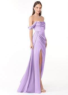 Azazie Amyra Vestidos de damas de honor Vestido de Lila de Satén Elástico de Corte Recto Convertible con Vestidos sin tirantes image5