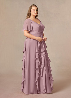 Azazie Watson vestidos de madre de la novia Vestido de Rosa Polvorienta de Gasa de Corte En A con Cuello en V image9