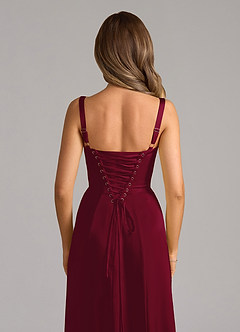 Azazie Amaris Bridesmaid Dresses Burgundy A-Line Corset Stretch Satin Dress image6