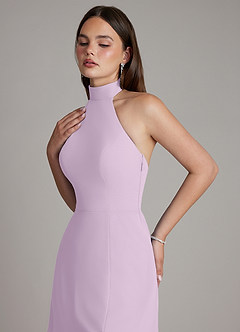 Azazie Myra Bridesmaid Dresses Frosted Lilac A-Line High Neck Chiffon Dress image3