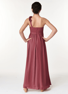 Azazie Flower Junior Jurk van Chiffon met A-Lijn Geplooid Merlot image2