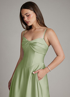 Azazie Meleena Bridesmaid Dresses Dusty Sage A-Line Strapless Stretch Satin Dress image2