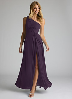 Azazie Brooke Jurken voor bruidsmeisjes Jurk van Mesh met A-Lijn One-Shoulder Pruim image2