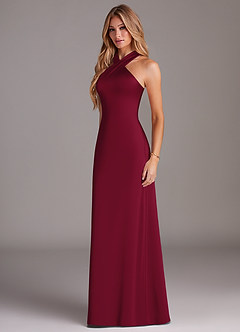 Azazie Doretta Bridesmaid Dresses Burgundy Mermaid Pleated Stretch Satin Dress image4