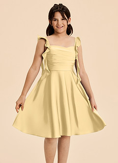 Azazie Kira Junior Butter A-Line Ruched Stretch Satin Dress image3