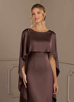 Azazie Eli Mother of the Bride Dresses Ganache Sheath Boatneck Stretch Satin Dress image9