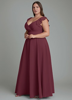Azazie Leilani Bridesmaid Dresses Cabernet A-Line Pleated Chiffon Dress image4