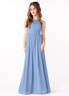 Azazie Jaylah Steel Blue A-Line Ruched Chiffon Dress image2