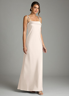 Azazie Ellia Bridesmaid Dresses White Alabaster Sheath Bow Stretch Satin Dress image3