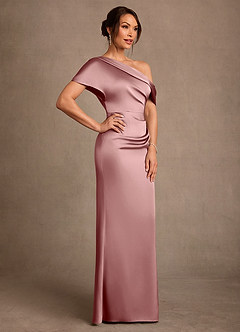 Azazie Rutha Abiti per la Madre della Sposa Abito Tubino in Raso Elasticizzato Monospalla Rosa Polverosa image3