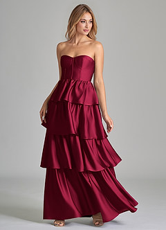 Azazie Faye Brudtärnklänningar Klänning av A-Linje i Stretch Satin Ruched Bourgogne image6