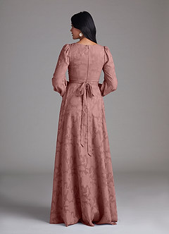Azazie Leonia Robes de demoiselle d'honneur Robe Trapèze en Blumen-Burnout Manche longue Rose Poussiéreuse image3