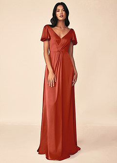 Azazie Soren Brautjungfernkleider A-Linie Plissee Stretch-Satin Kleid Rost image1