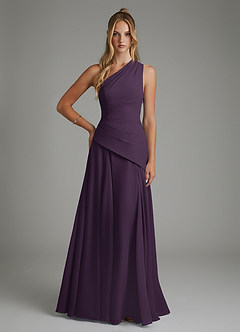 Azazie Holly Bridesmaid Dresses Plum A-Line Corset Chiffon Dress image1