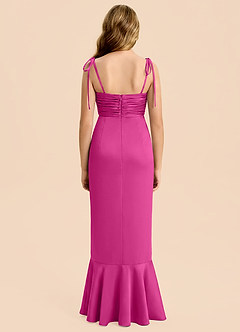Azazie Ryan Junior Vestido de Fucsia de Satén Elástico de Corte Recto con Lazo image2