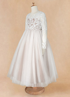 Azazie Elodie Flower Girl Dresses Ivory Taupe Ball-Gown Lace Dress image12