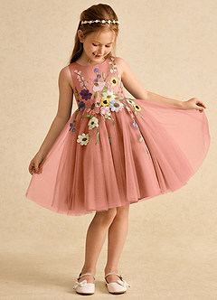 Azazie Prima Robe Demoiselle D'honneur Fillette Robe Trapèze en Tulle Arc Mai Tai image3