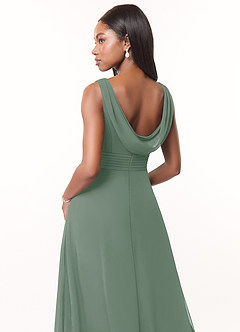 Azazie Karina Bridesmaid Dresses Silver Sage A-Line Pleated Chiffon Dress image4