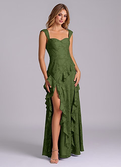 Azazie Sloane Robes de demoiselle d'honneur Robe Trapèze en Blumen-Burnout Encolure en Forme de Cœur Olive image6