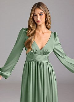 Azazie Norah Brautjungfernkleider A-Linie Stretch-Satin Kleid Matcha image5