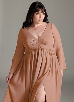 Azazie Teton Maternity Bridesmaid Dresses A-Line Long Sleeve Chiffon Floor-Length Dress image12