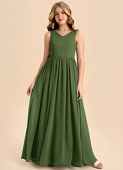 Azazie Hathaway Junior Olive A-Line Bow Chiffon Dress image3