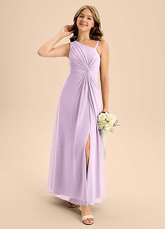 Azazie Brooke Junior Frosted Lilac A-Line Side Slit Chiffon Dress image3