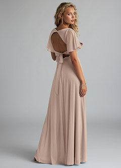 Azazie Induh Bridesmaid Dresses Taupe A-Line Flutter V-neck Mesh Dress image4