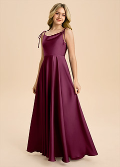 Azazie Popsy Junior Mulberry A-Line Bow Stretch Satin Dress image6