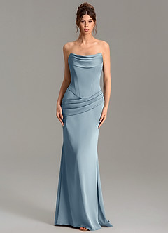 Azazie Adrienne Bridesmaid Dresses Dusty Blue Mermaid Corset Stretch Satin Convertible Dress image3