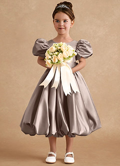 Azazie Jellybean Robe Demoiselle D'honneur Fillette Robe Princesse en Mat Satiné Rayé Taupe image3