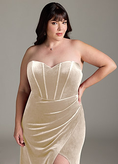 Azazie Jas Bridesmaid Dresses Champagne Sheath Off-The-Shoulder Corset Velvet Convertible Dress image19
