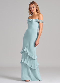 Azazie Marilynn 신부 들러리 드레스 인어 오프 더 숄더 쉬폰 바닥 길이 드레스 image6