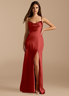 Azazie Erma Sprzedaż ostateczna Linia A Rozcięcie z boku Metaliczny satynowy Do ziemi Sukienka image1