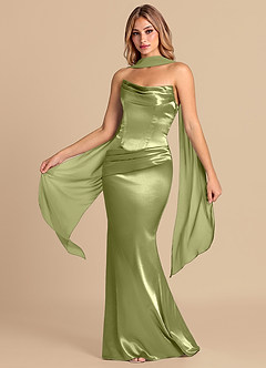 Azazie Sorrel Bridesmaid Dresses Pistachio Mermaid Corset Metallic Satin Convertible Dress image1