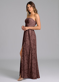 Azazie Wren Bridesmaid Dresses Espresso A-Line Strapless Floral Burnout Dress image5