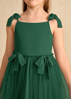 Azazie Jaci vestidos de niña de las flores Vestido de Verde Oscuro de Gasa de Corte En A con Tirante Espagueti image7